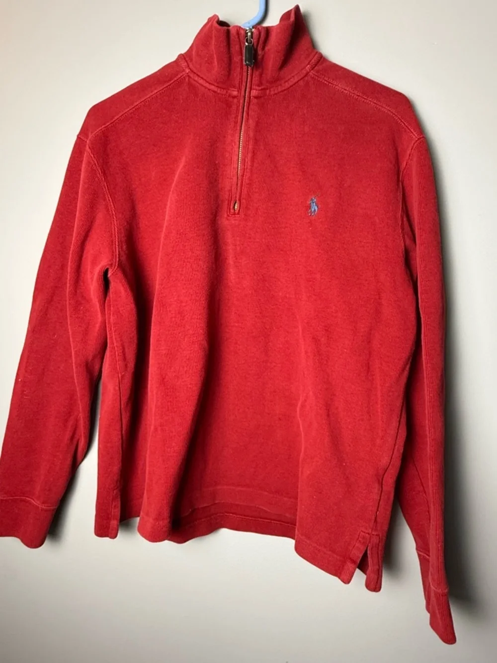 Polo by Ralph Lauren Vintage 90's Red 1/4 Zip 100% Cotton Knit Pullover Men Sz M